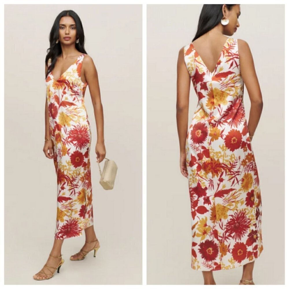💕REFORMATION💕 Lian Silk Dress ~ Vesta Print Large L NWT